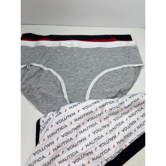 Nautica Womens Cotton Modal Bikini Briefs Size L‎ 3 Pack Red/Grey/White WOT - Picture 2 of 6